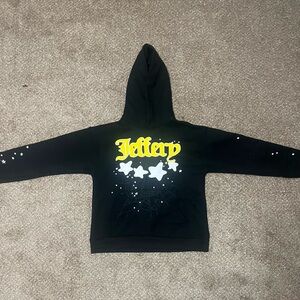 Jdfrey Black Hoodie with Yellow and White Design